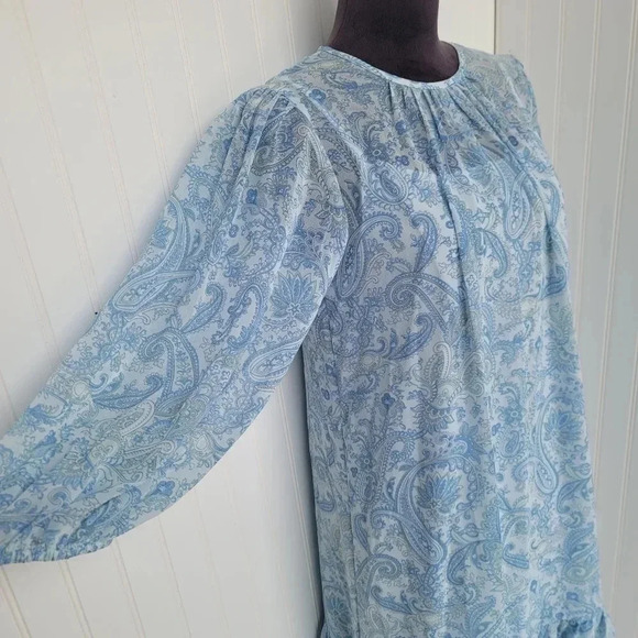 Ann Taylor PAISLEY A LINE TUNIC DRESS Blue White Lightweight Shift 3/4 Slee Sz M - Picture 10 of 11